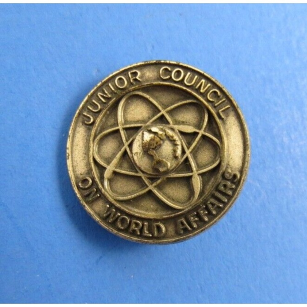 Vintage Junior Council of World Affairs Pin Gold Tone Atom Globe Historical